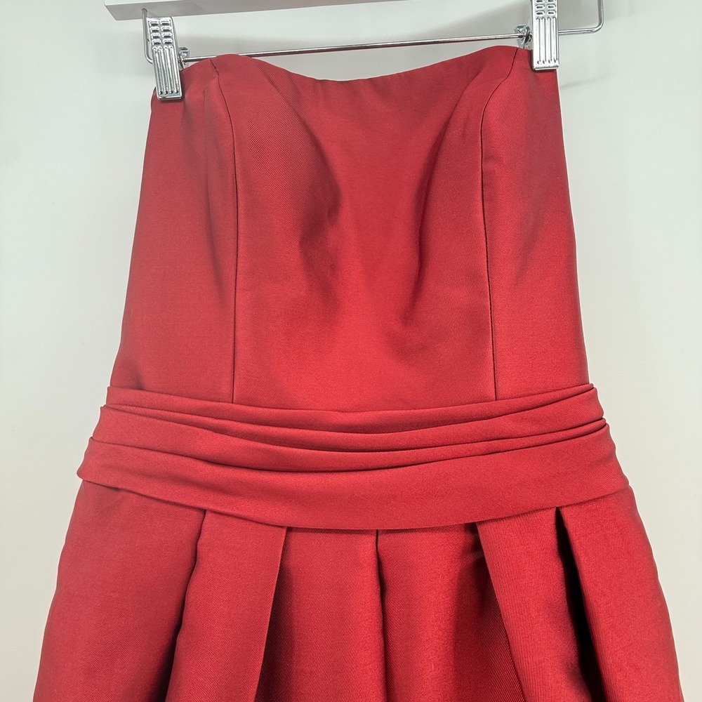 Pronovias Naomi Gown Women 10 Wine Red Mikado Strapless Pleated Formal Dress - Picture 3 of 16